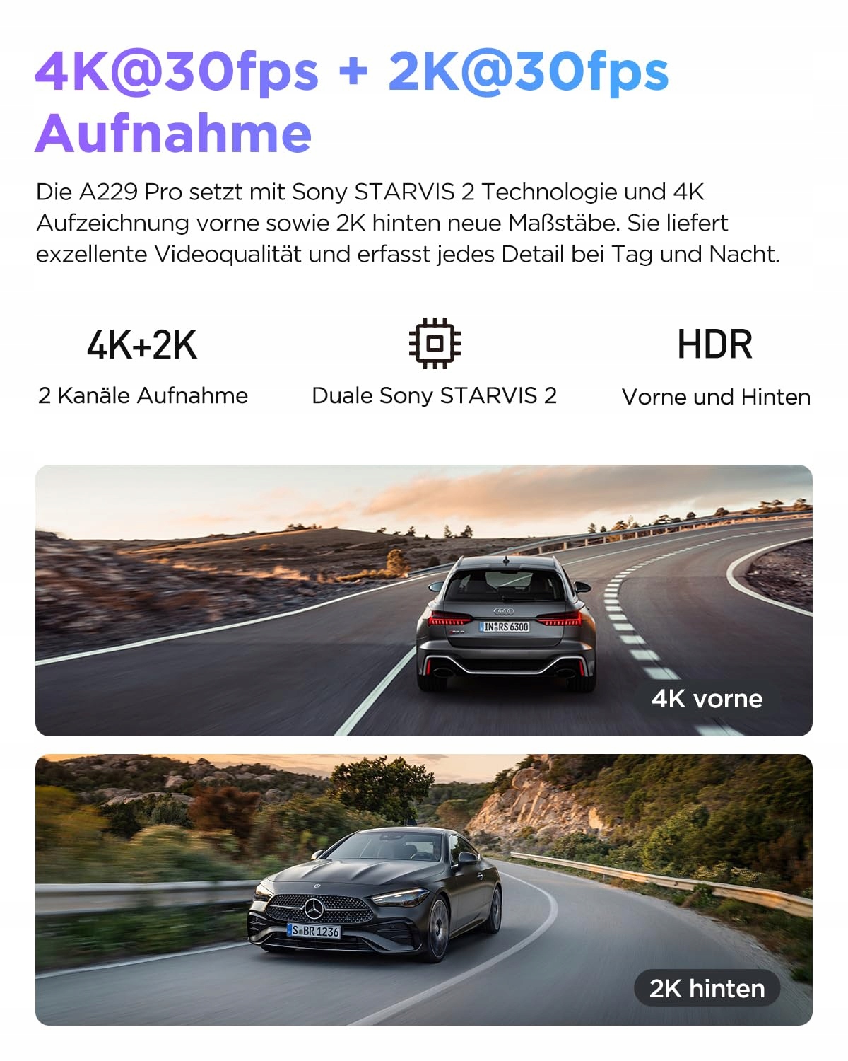 VIOFO A229 Pro 4K 2K Dual Kamera Samochodowa GPS WiFi Nocne Widzenie — miniatura 2