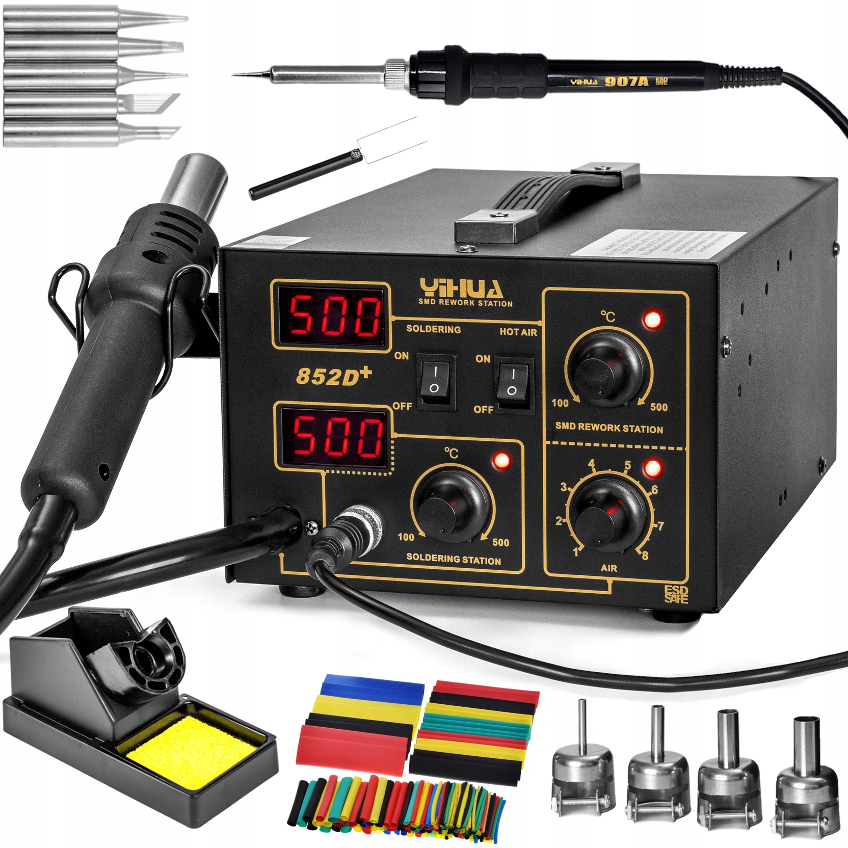 Profesjonalna Stacja Lutownicza Groty Lutownica 2w1 Hot-air 852D+ 700W