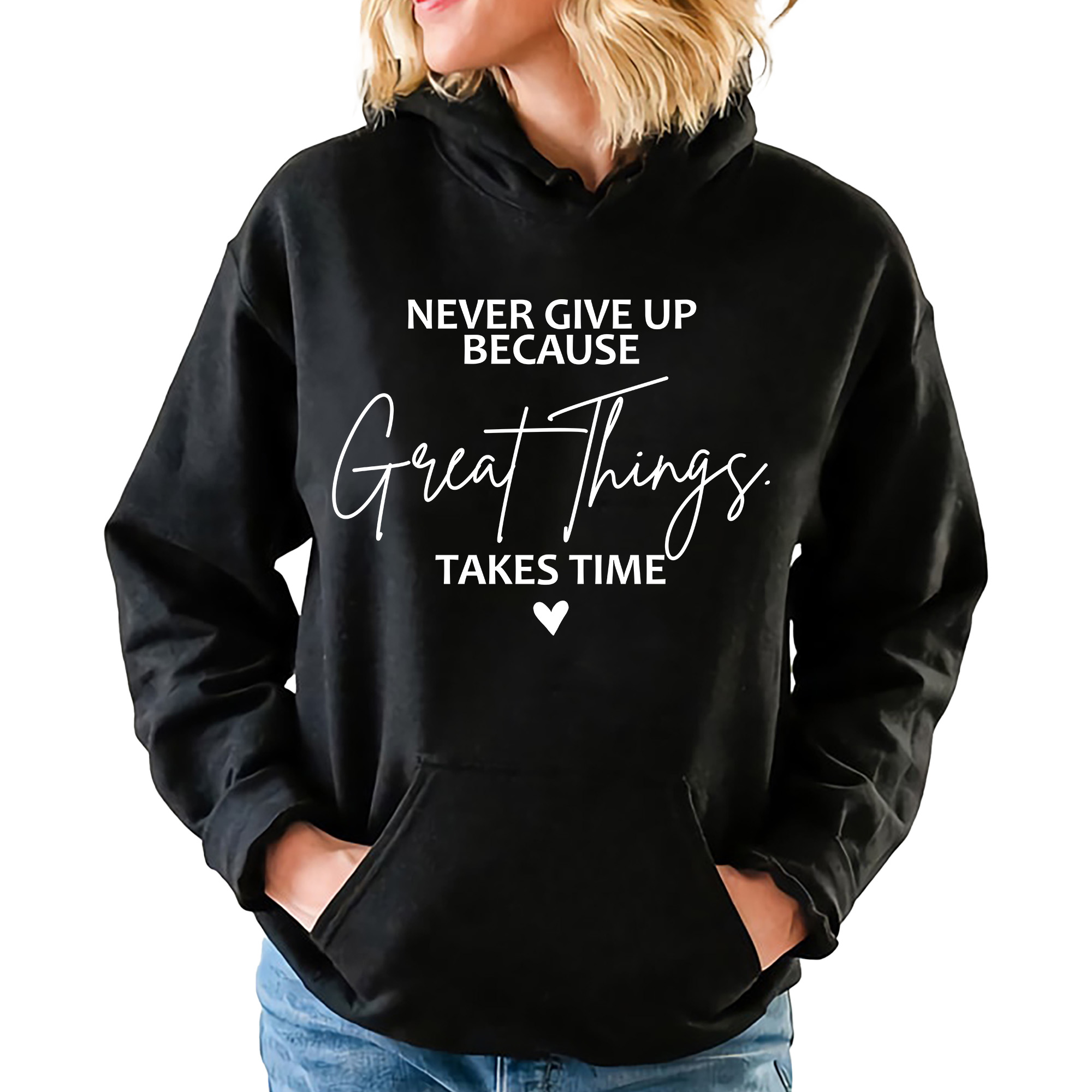 Mikina Černá S Kapucí Great Things Takes Time jako Dárek Vzory M