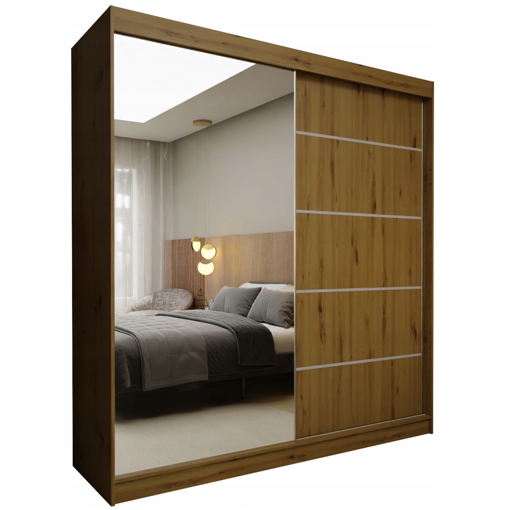 Skříň Mirella 200 cm se zrcadlem Skříň Dvoudveřová dub Artisan