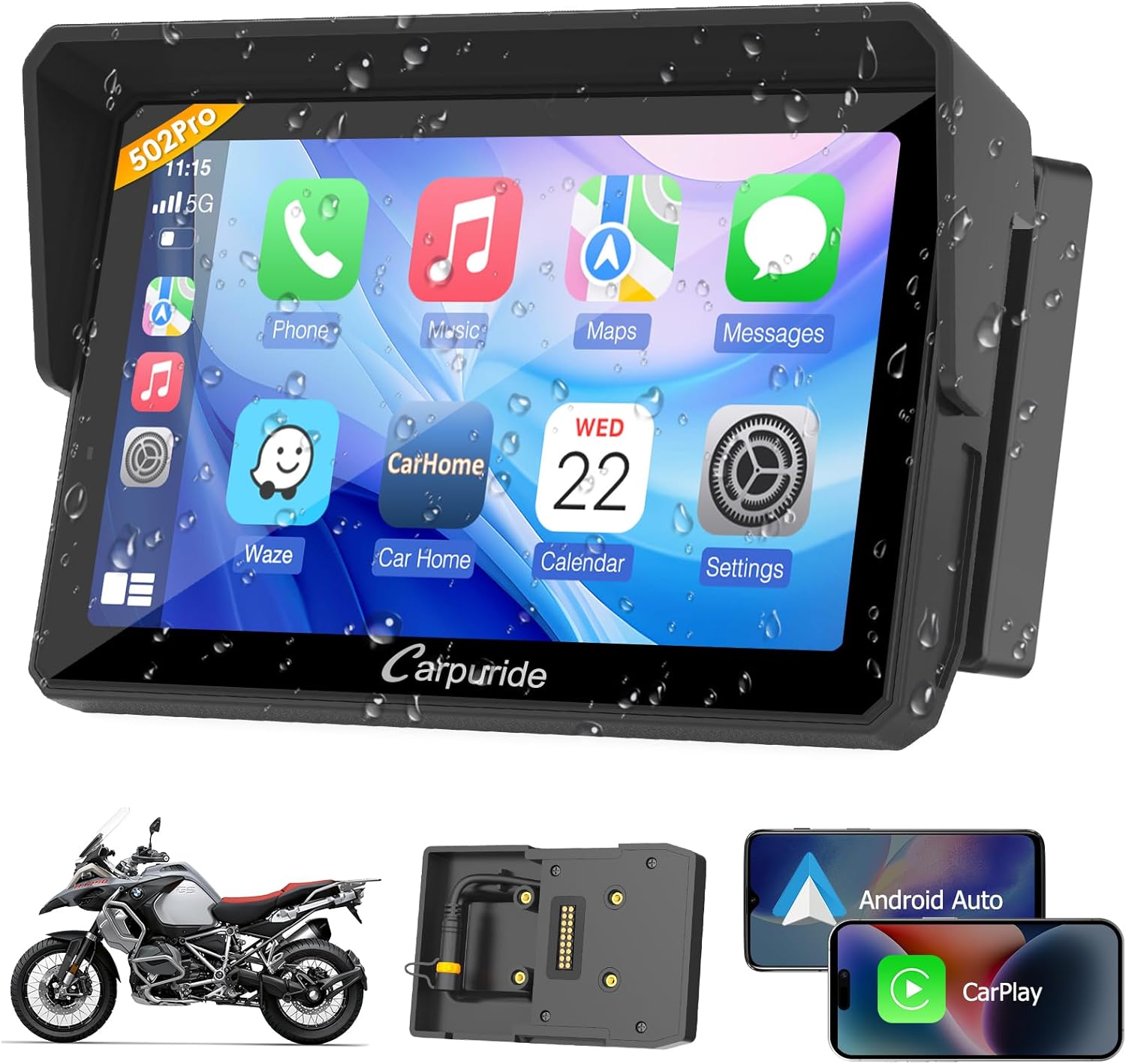 Nawigacja motocyklowa Carpuride W502 Pro Android CarPlay Bluetooth 5" Gps