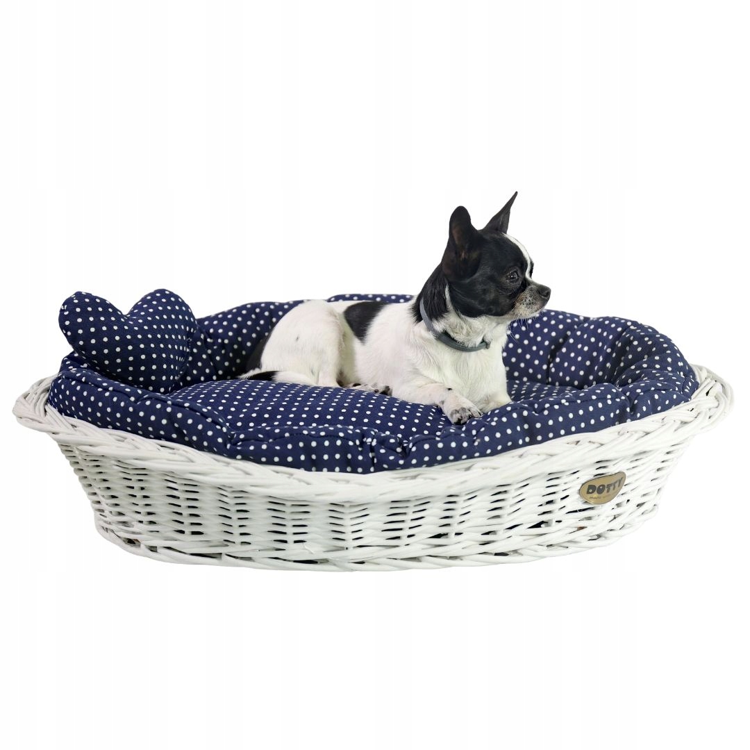 Levně Pelíšek pro psa nebo kočku, proutěný koš, malovaný, bílý, košík bavlna