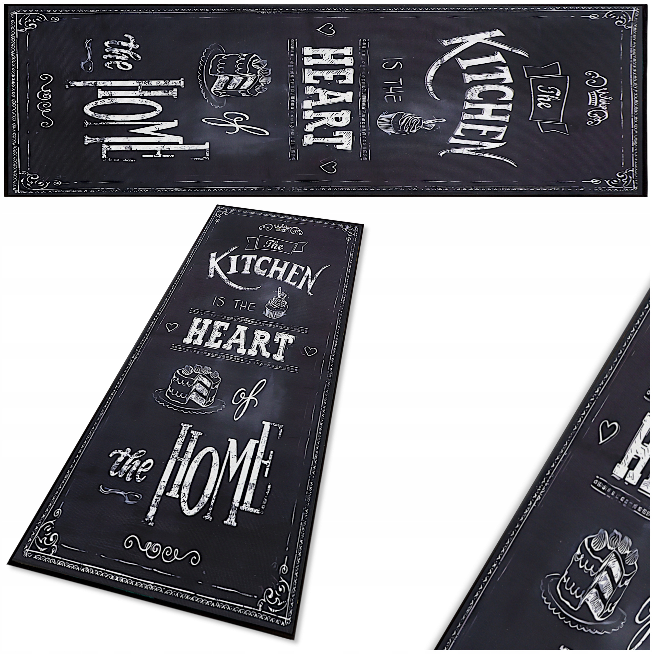Chodnik Do Kuchni Czarny 80x200 Dywan Kuchenny Napisy Kitchen Podgumowany