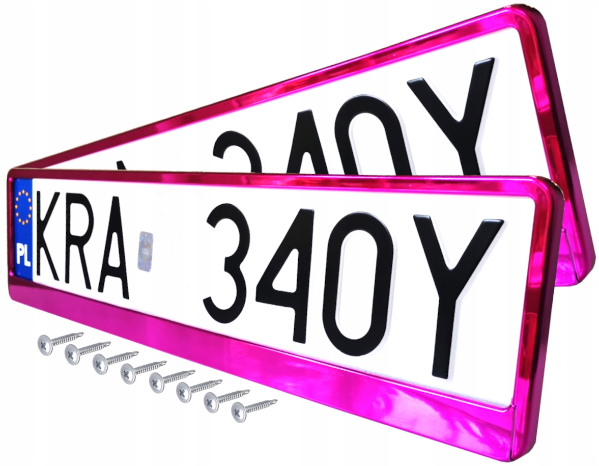 РАМКИ ДЛЯ РЕГИСТРАЦИИ МЕТАЛЛИЗИРОВАННЫЕ РОЗОВЫЕ + ВИНТЫ