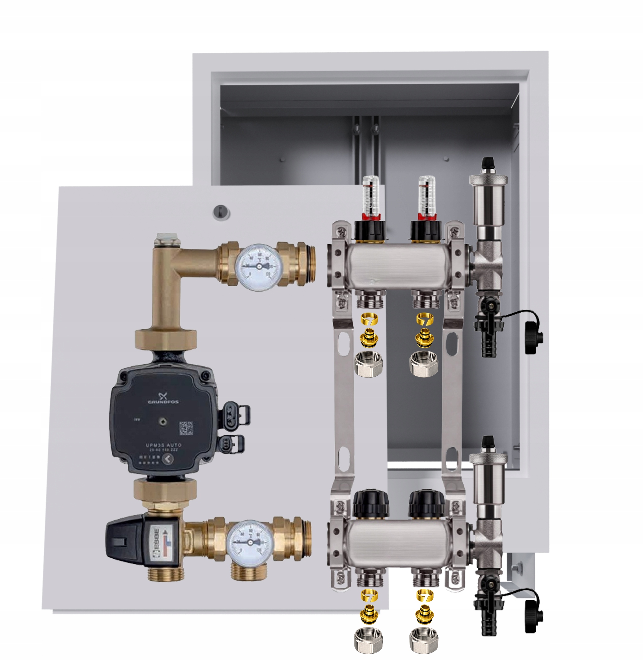 Nerezový rozdělovač pro podlahovku 2 krabice Pompa Grundfos Pex