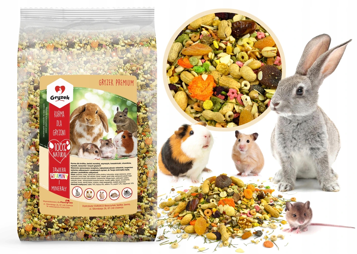 KARMA NATURALNY POKARM DLA KRÓLIKA ŚWINKI CHOMIKA