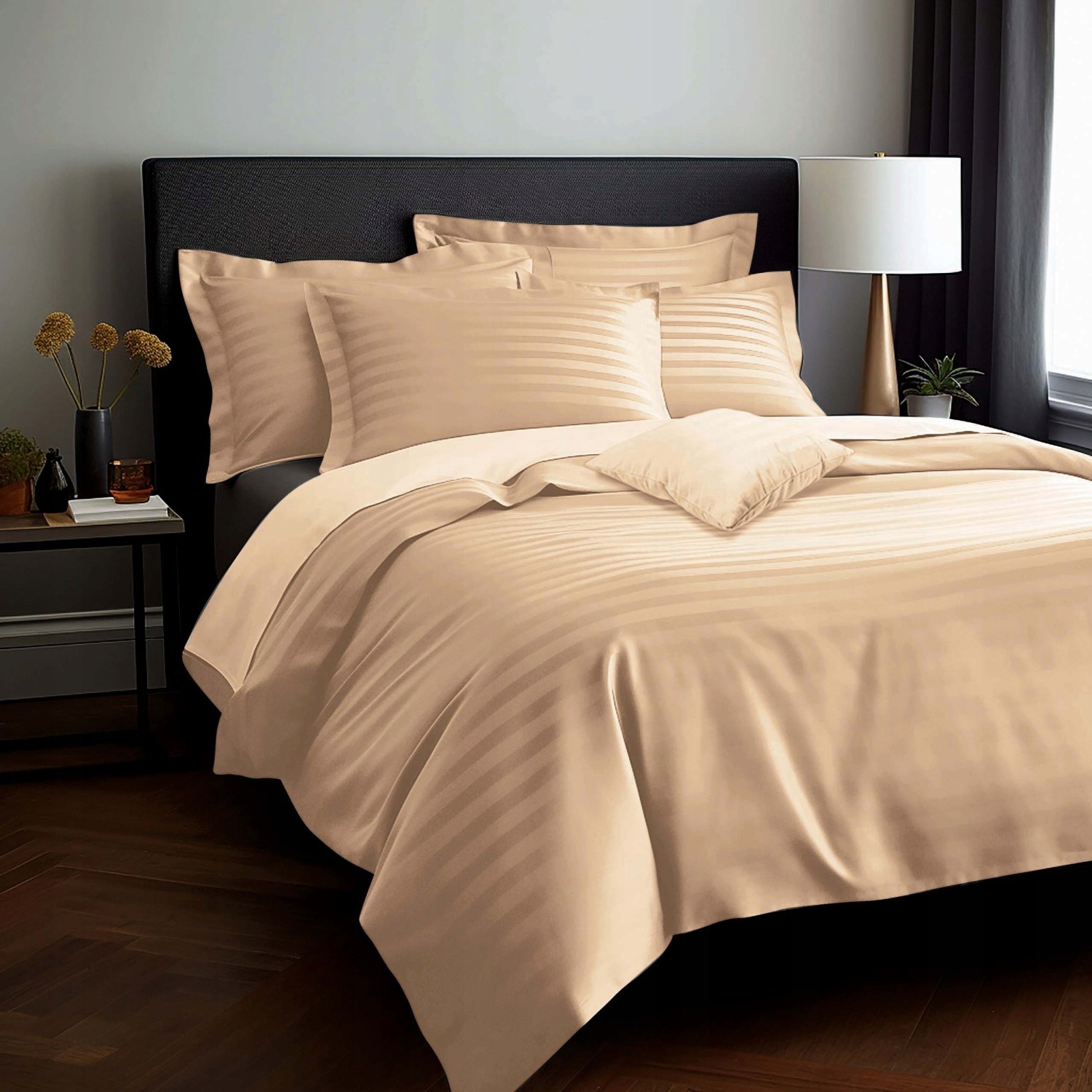 Posteľná Bielizeň bambusovo-bavlnená saténová (p) Stripe BEIGE/160x200