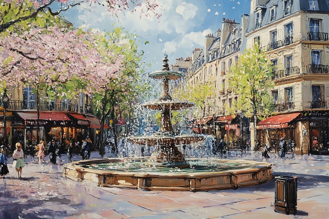 Obraz Na Plátně Canvas Město Paříž Náměstí Fontána Kavárna Jaro 120x80