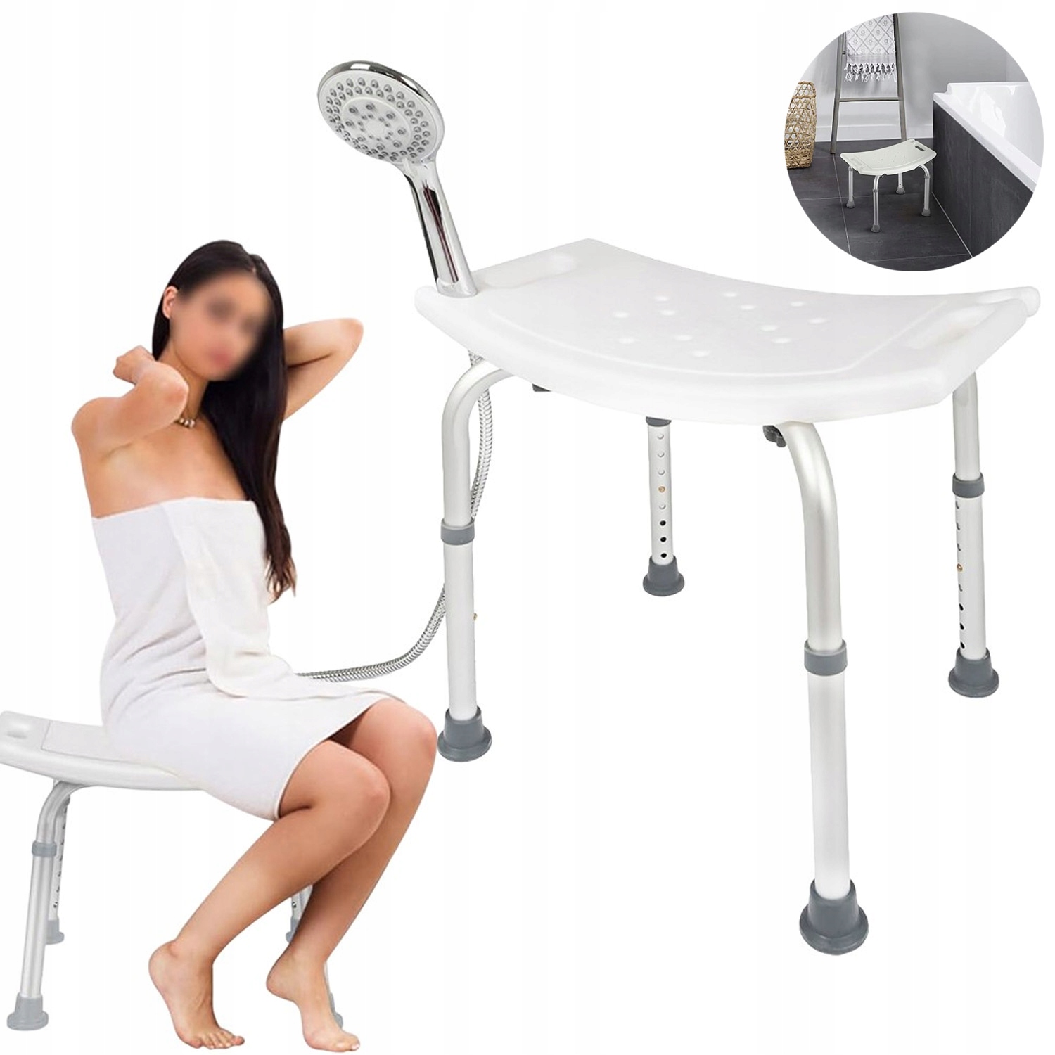 Taboret Pod Prysznic Krzesło Prysznicowe Stołek Regulowany Alumniowy Uniwer