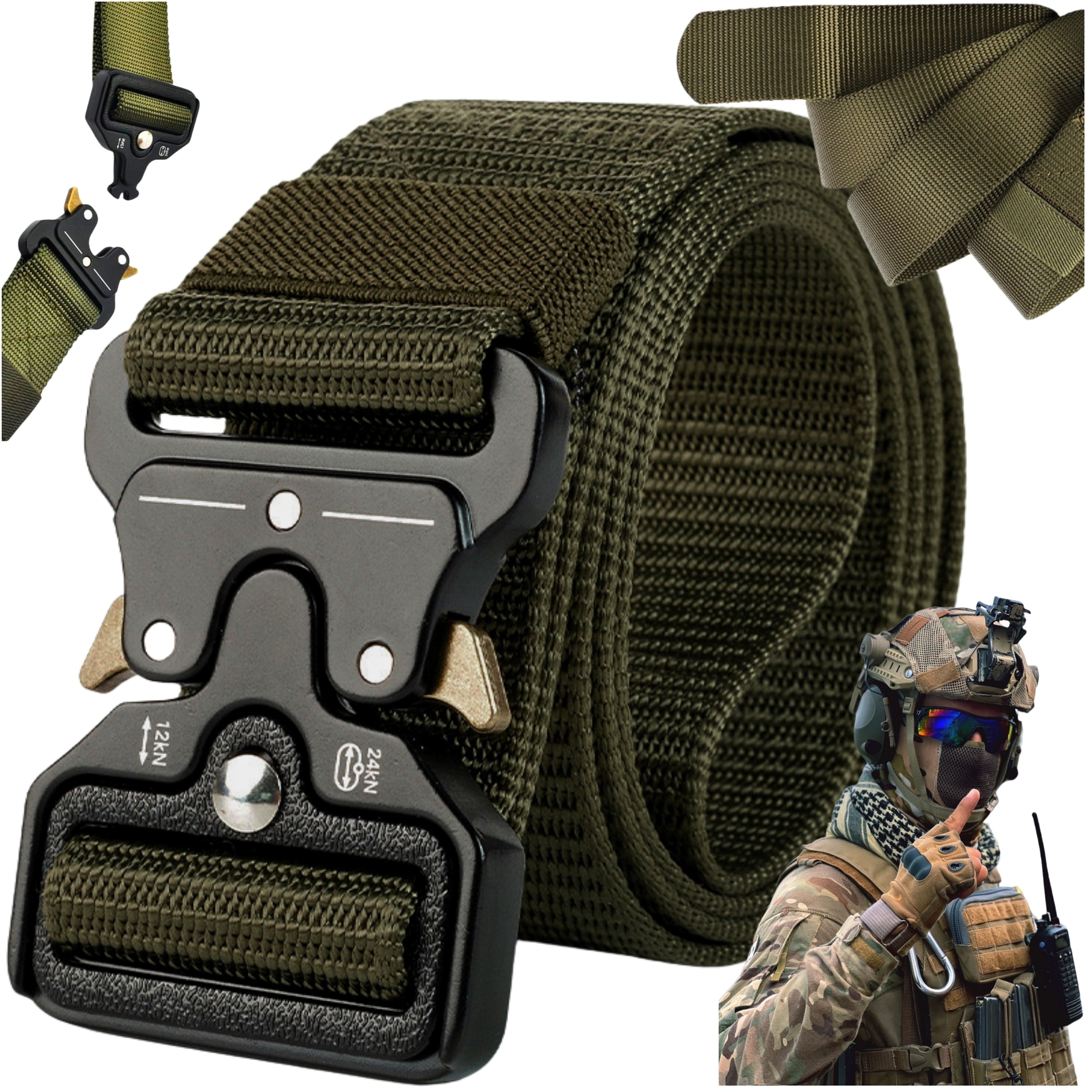 Pasek Taktyczny Do Spodni Pas Militarny Wojskowy Survival Zielony Montessa
