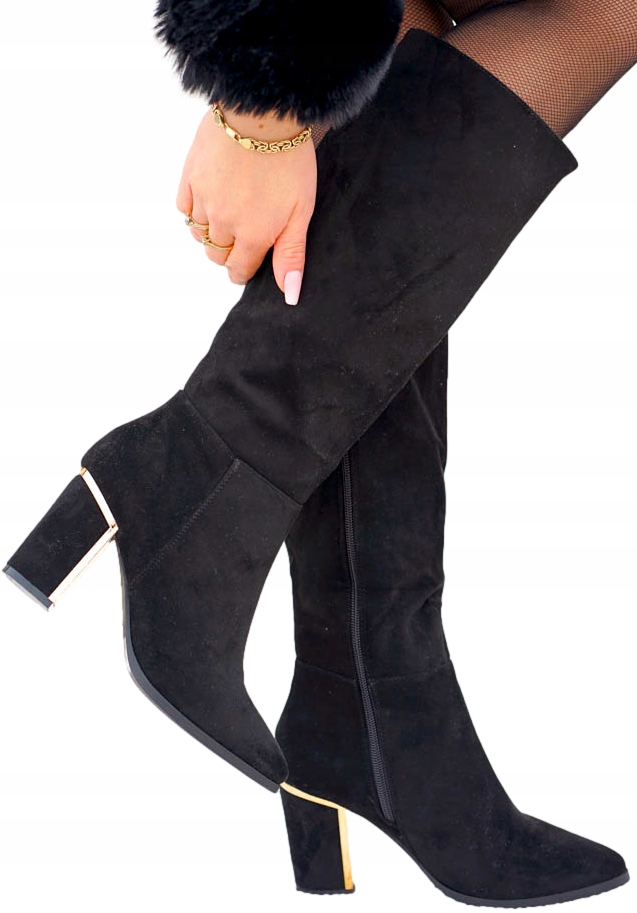 Długie Czarne Zamszowe Kozaki Na Obcasie Cornellie 35
