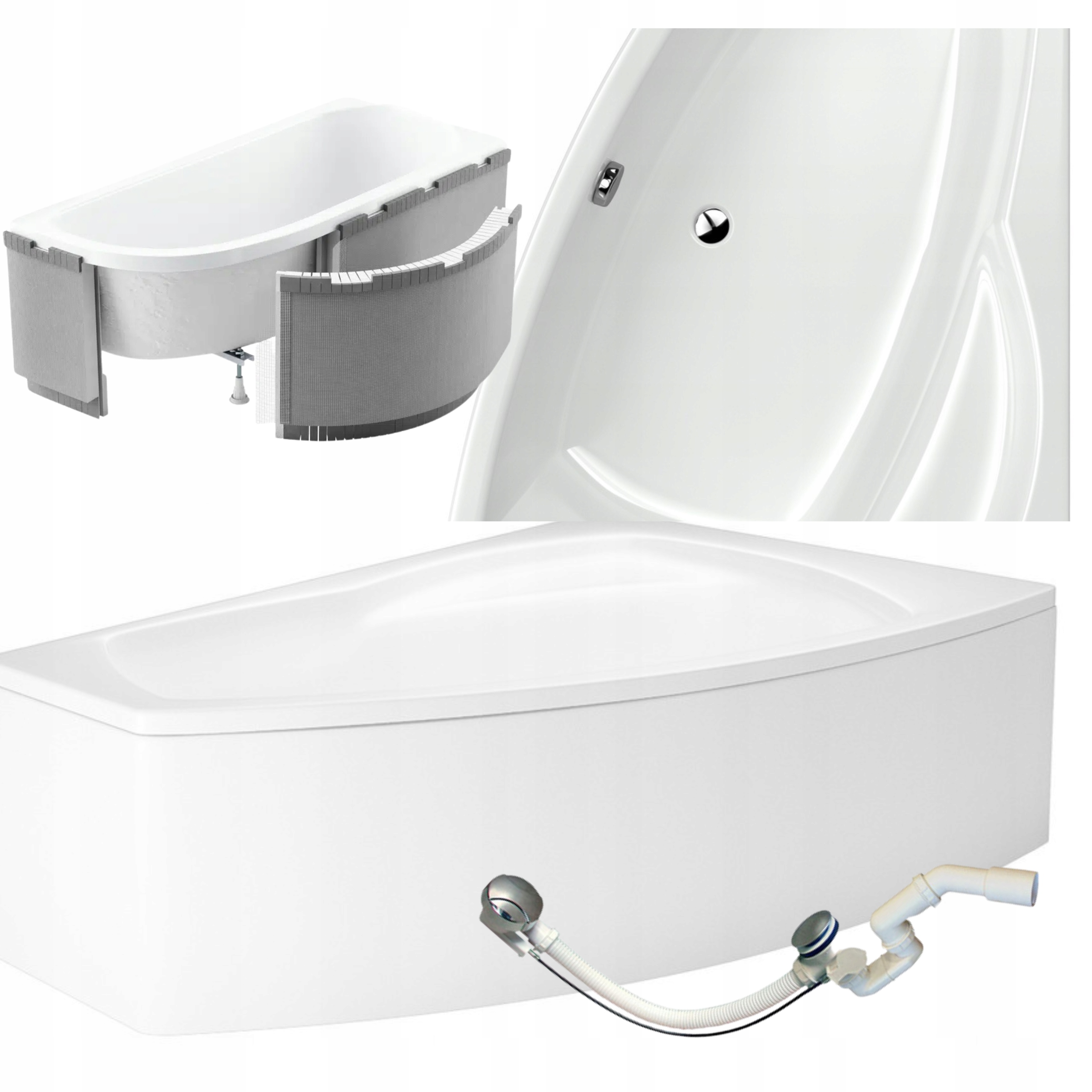 Rohová Vana S Led Krytem A Sifonem, Pravá 170X115