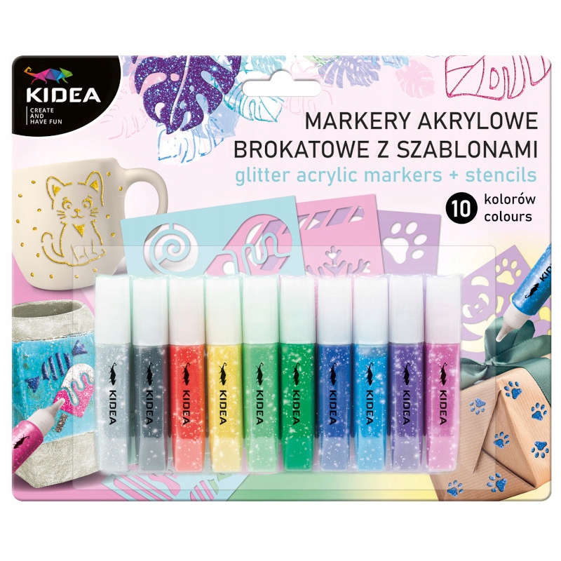 

Markery Akrylowe Brokatowe 10kol Kidea Szablony