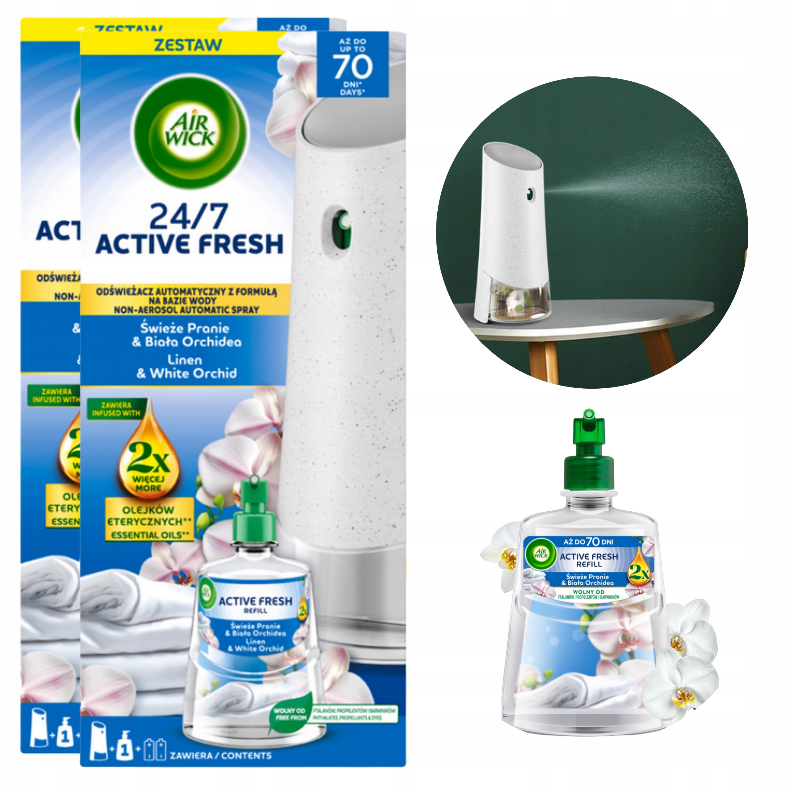 2x Air Wick Active Fresh osvěžovač vzduchu Čerstvé praní&Orchidej 24/7