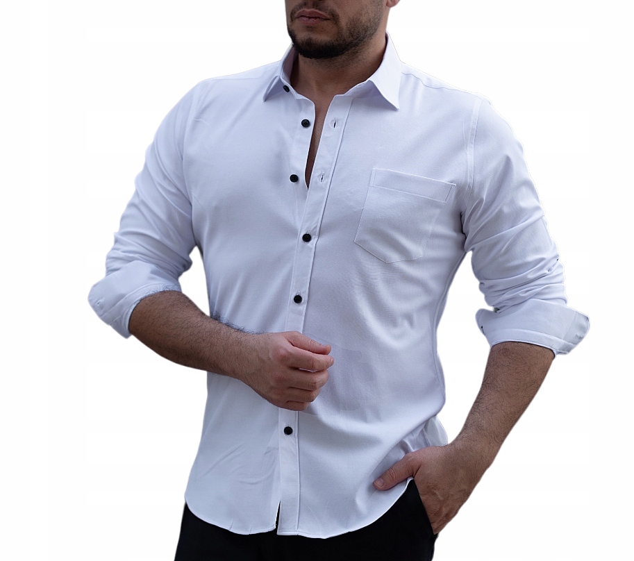 Elegantní Klasická Pánská Košile Hladká S Bílou Kapsou XXL