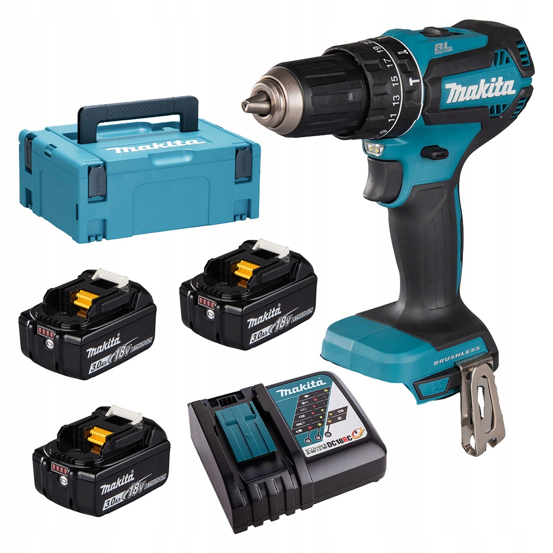 Makita DHP485RF3J Lxt 18V 50Nm Bl Xpt 3x3Ah příklep Aku Vrtačka