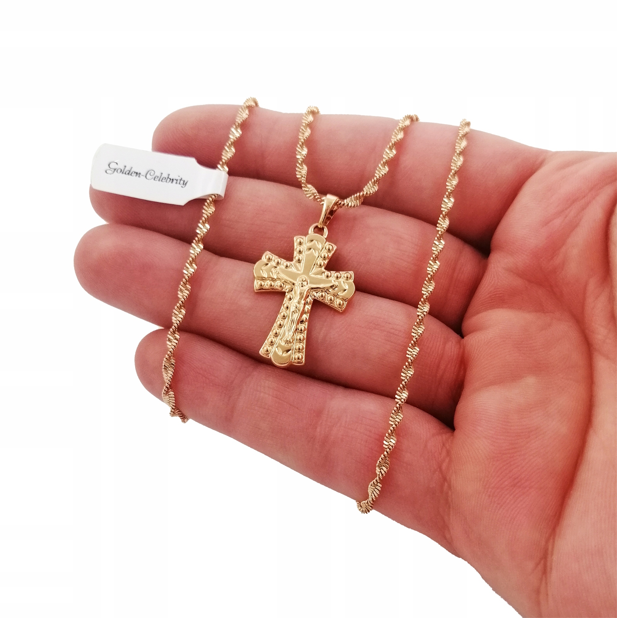 ZŁOTY ŁAŃCUSZEK SINGAPUR 60CM + KRZYŻYK NA PREZENT Długość całkowita 35 cm