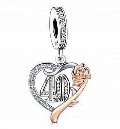 

Charms Srebrny Na 40 Urodziny Serce Róża 925