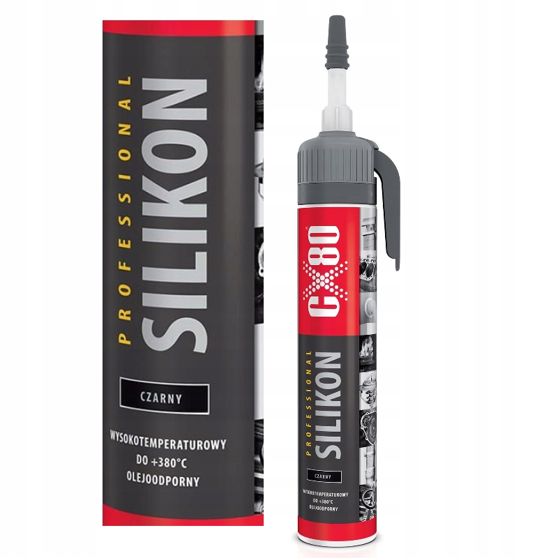CX80 Silikon Wysokotemperaturowy +380C Czarny 210g Aplikator