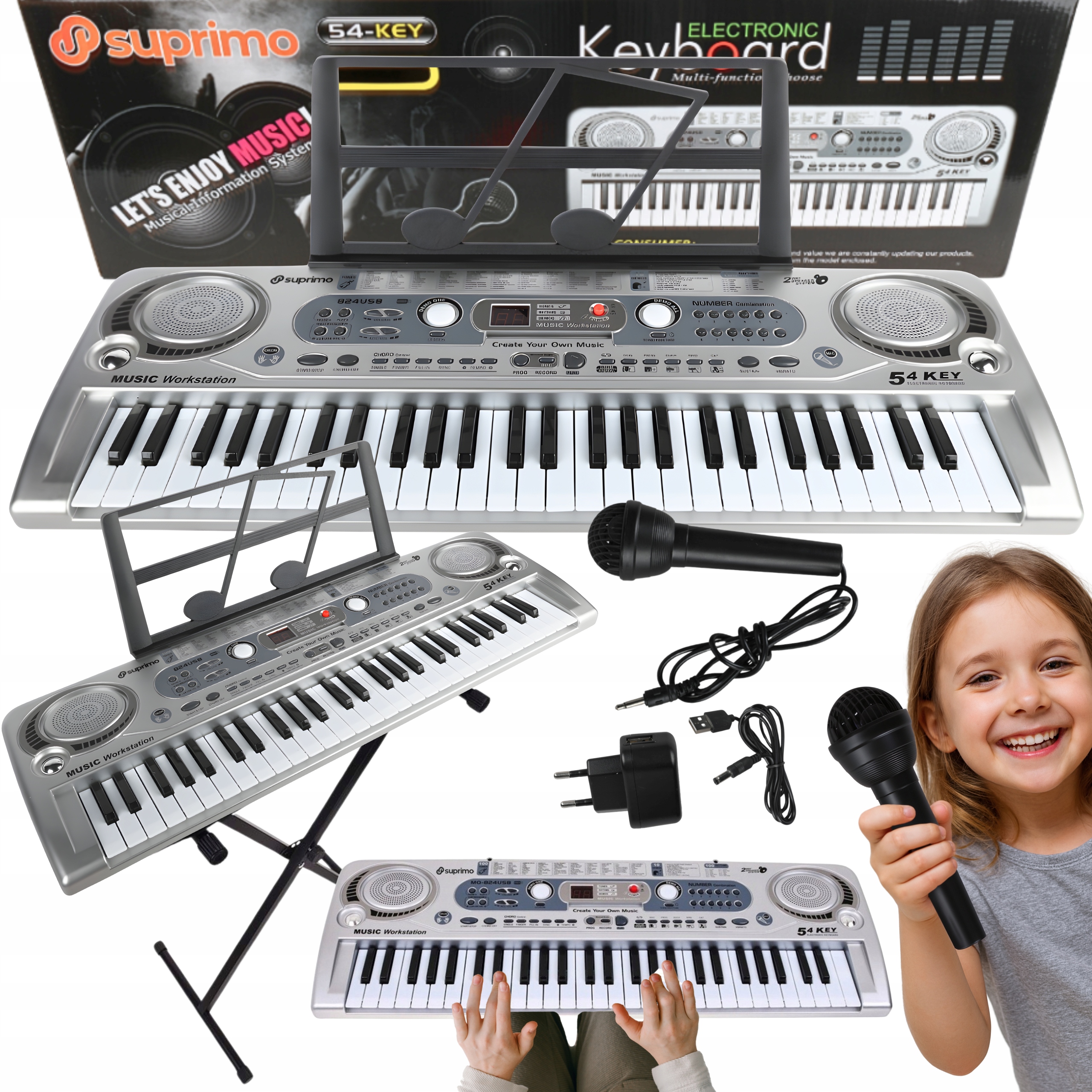 Vzdělávací Klávesy Klavírní Varhany Pro Děti Pro Výuku 54KL Mikrofon Stativ