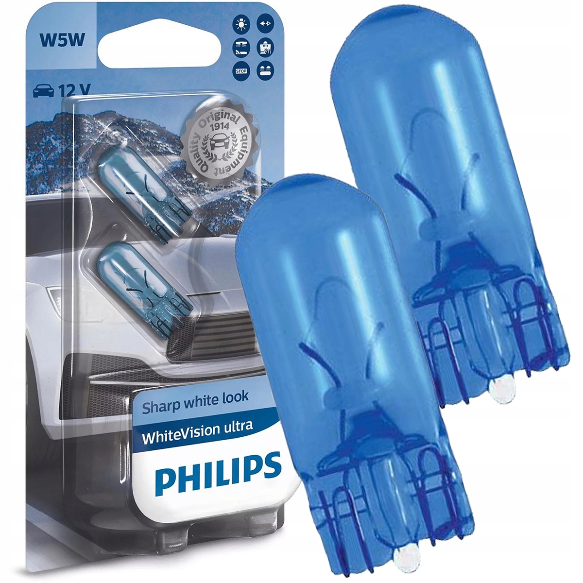 Żarówki Philips W5W 5W5 White Vision Ultra Białe Postojówki 12V 5W T10 Kpl.
