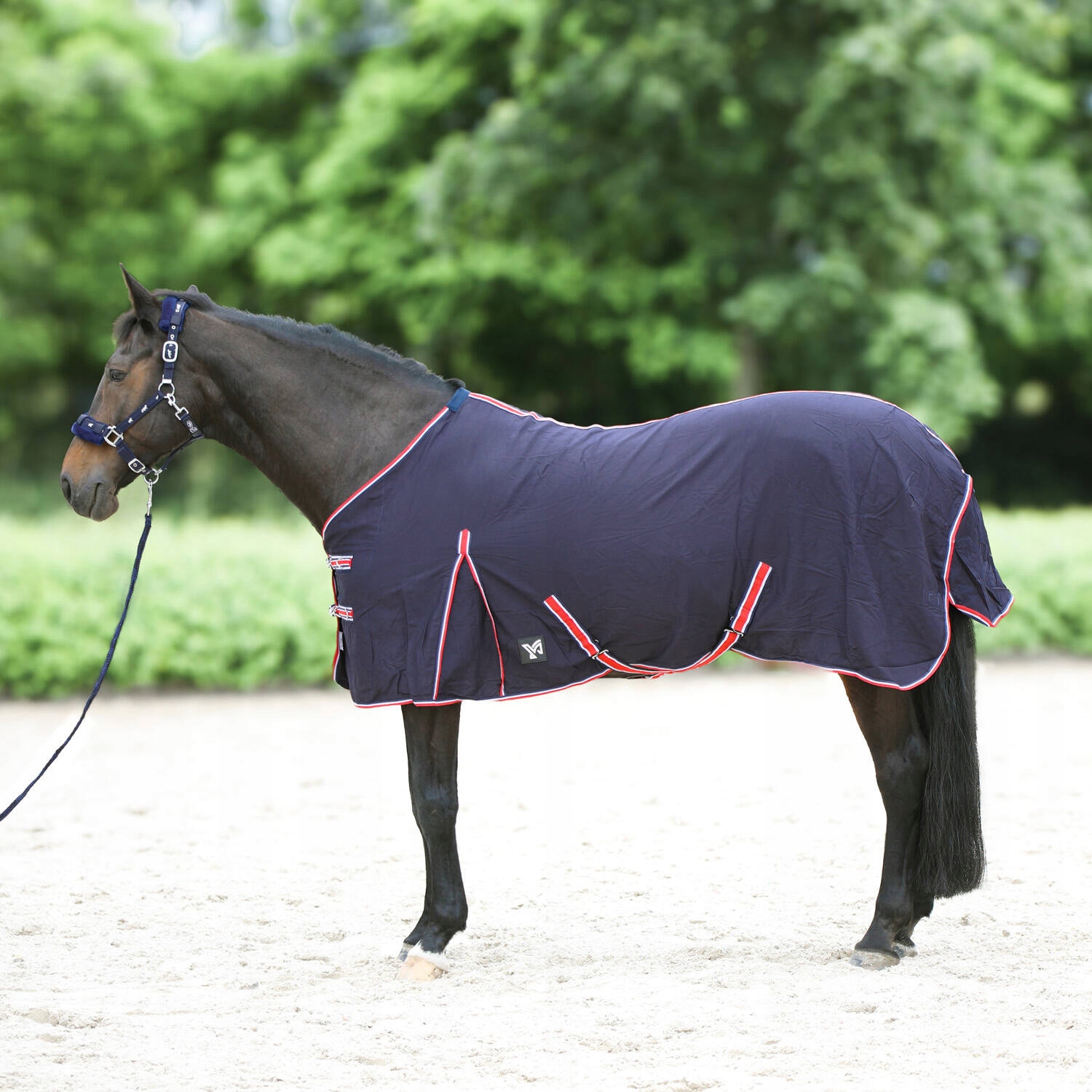Deka pro koně York Riva s pruhy, barva tmavě modrá, velikost 145 cm