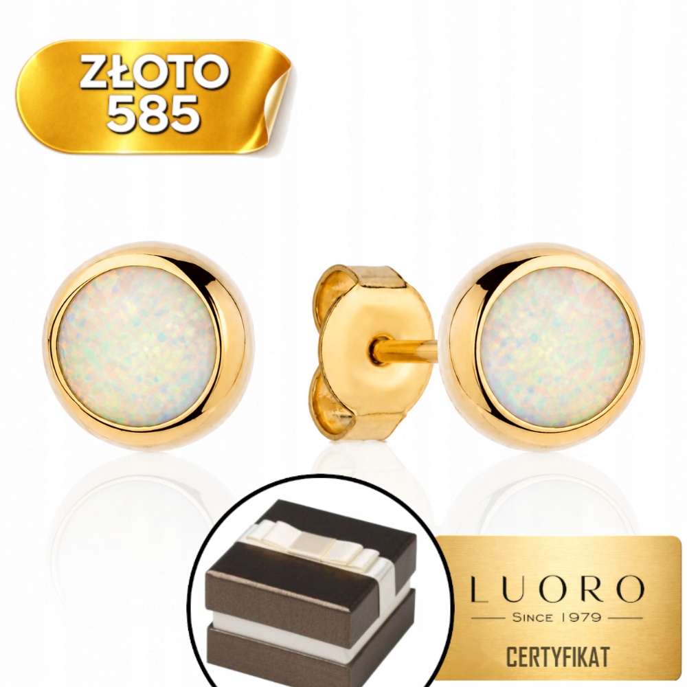 Vkusné Náušnice Zlaté 585 14K S Malým Sint Opalu 6 MM Elegantní Tyčinkou
