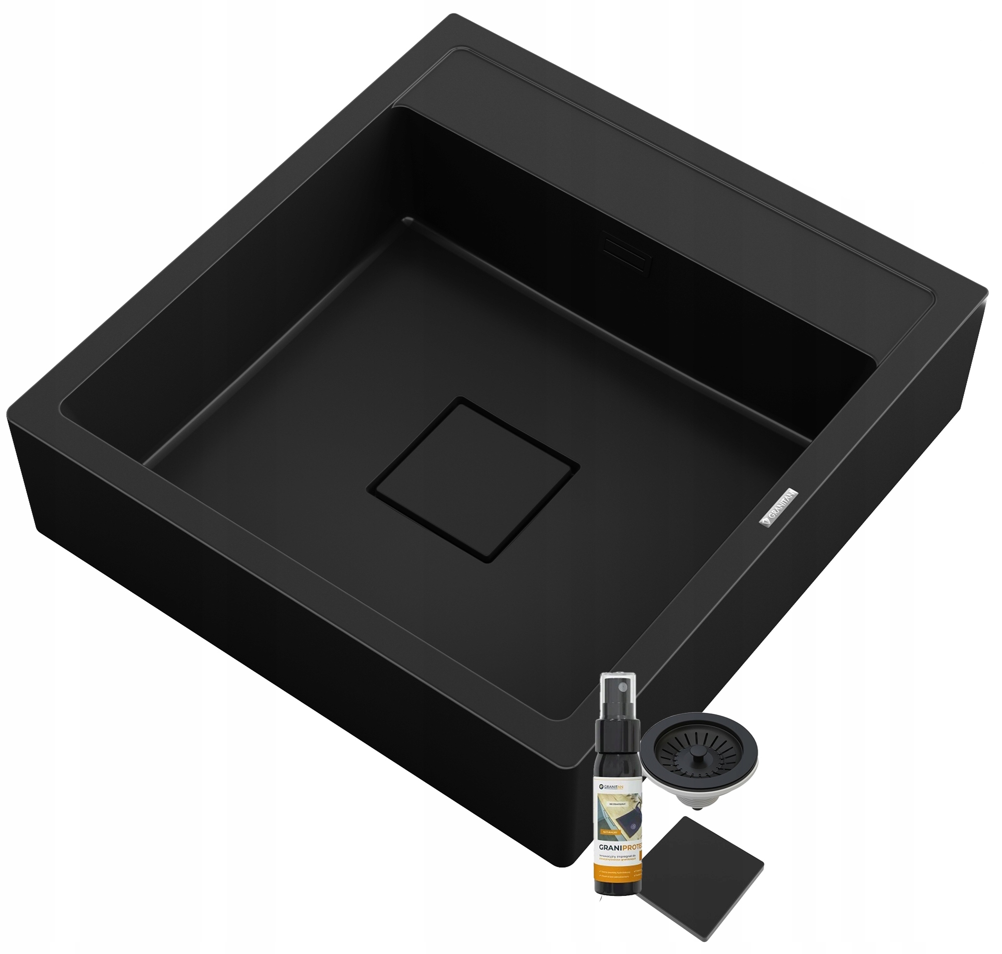 Granitový Jednokomorový Drez Škandinávsky Farmársky Tavo Sifón Čierny