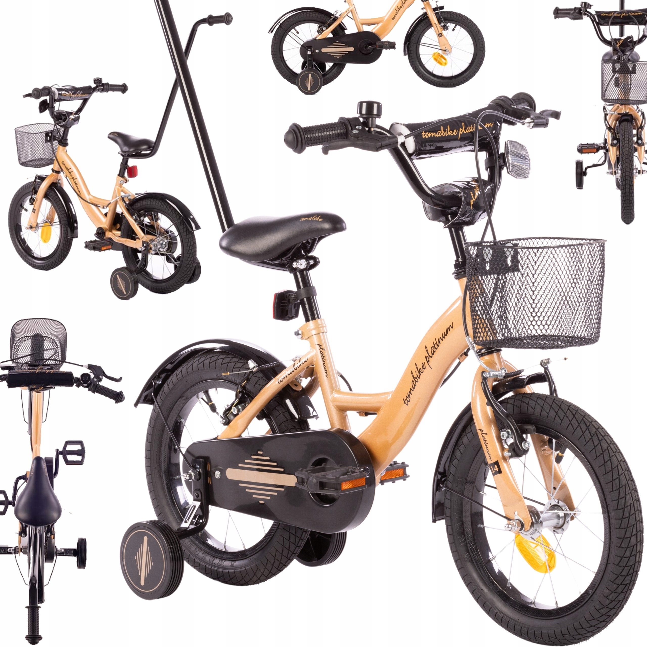 Rower Tomabike PlatinumPlus 14cali prowadnik kosz dzwonek V-break złoty 14"