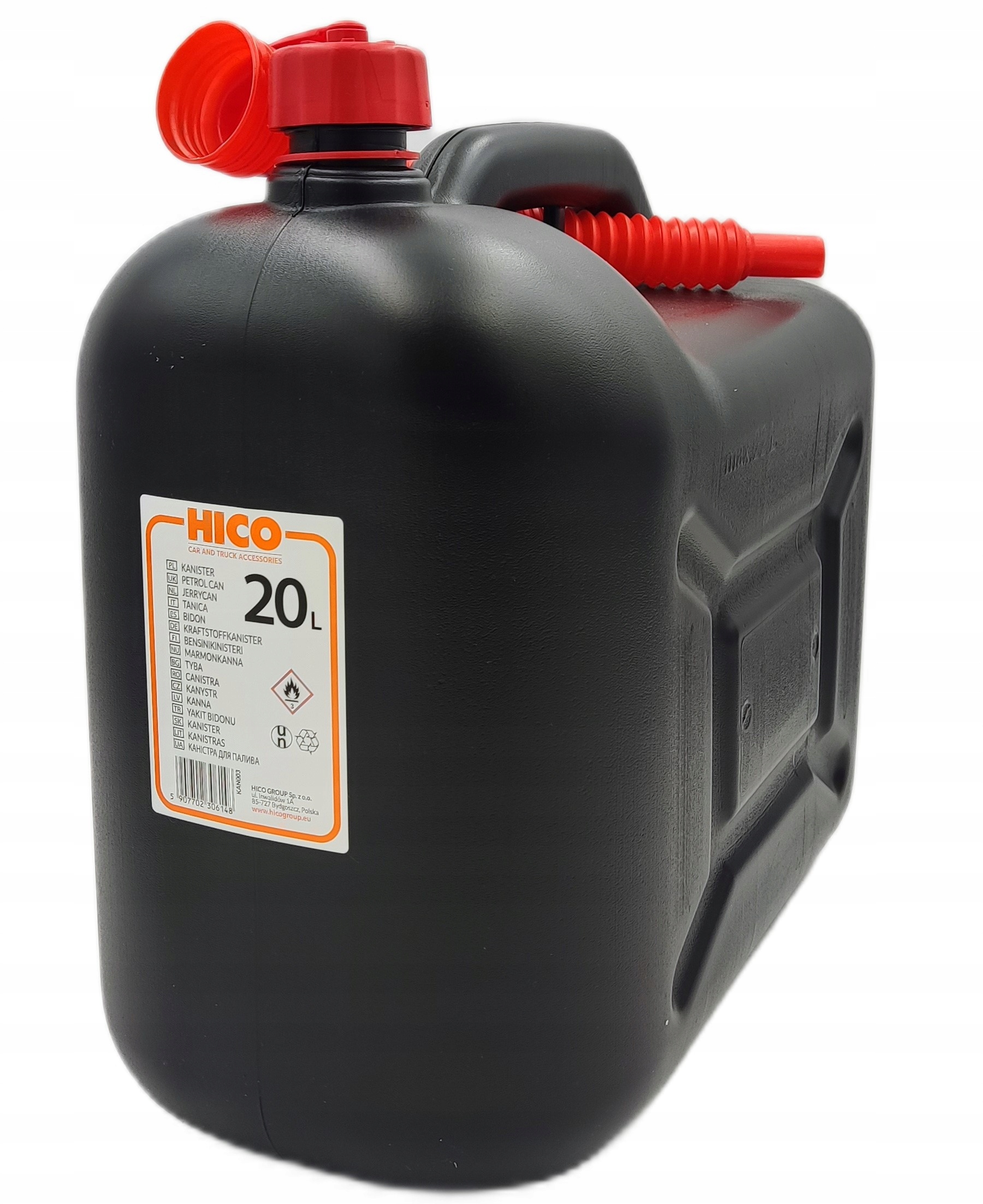 Kanister Karnister z lejkiem na paliwo benzynę olej 20L Atest Solidny Mocny