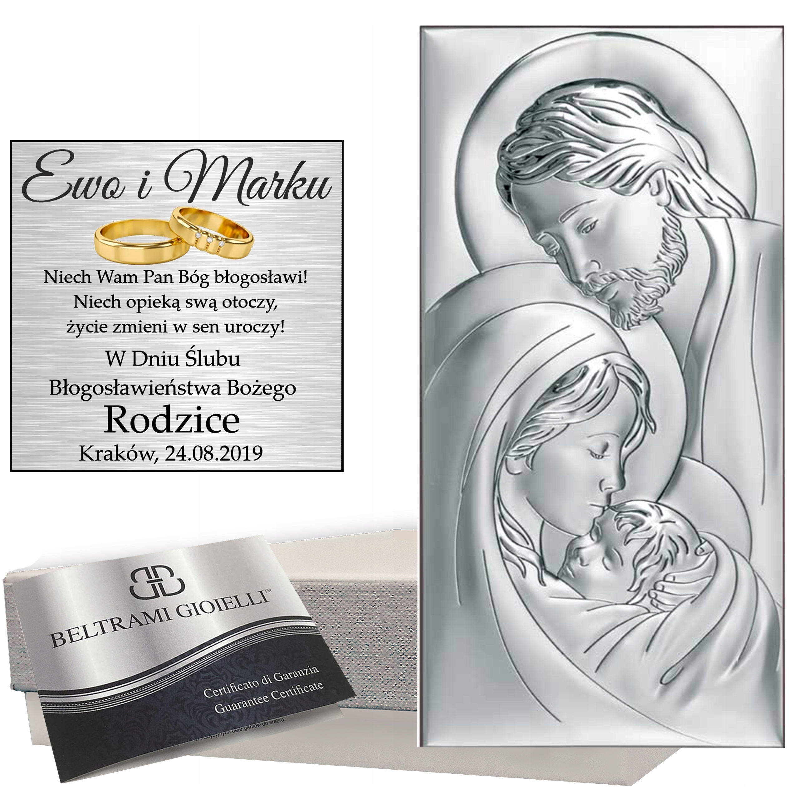 Stříbrný Obrázek Svatá Rodina Dárek Svatba Křest Narozeniny Gravírování