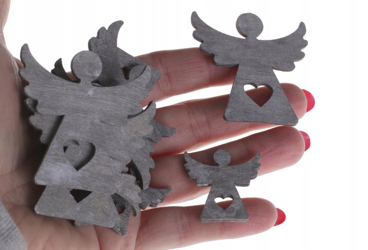 

12 aniołków szara dekoracja Serce drewniaczki D7