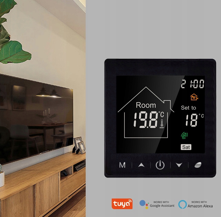 Termostat WiFi obciążalny podł. 16A Czarny RT TUYA Komunikacja WiFi