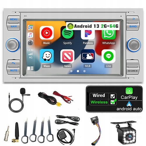 Radio 2DIN ANDROID13 Ford Mondeo S-max Focus C-max 2GB 64GB Carplay Stříbrný