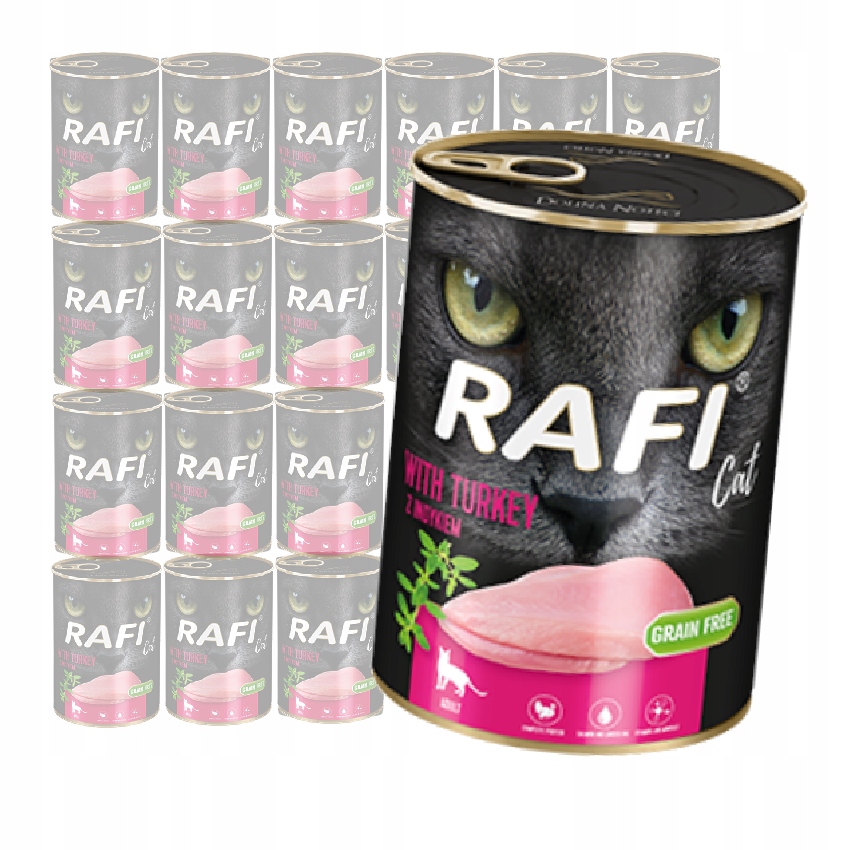 Levně Rafi Cat Adult Bezobilné Vlhké Krmivo Pro Kočky S Krůtím Masem 24x400 g