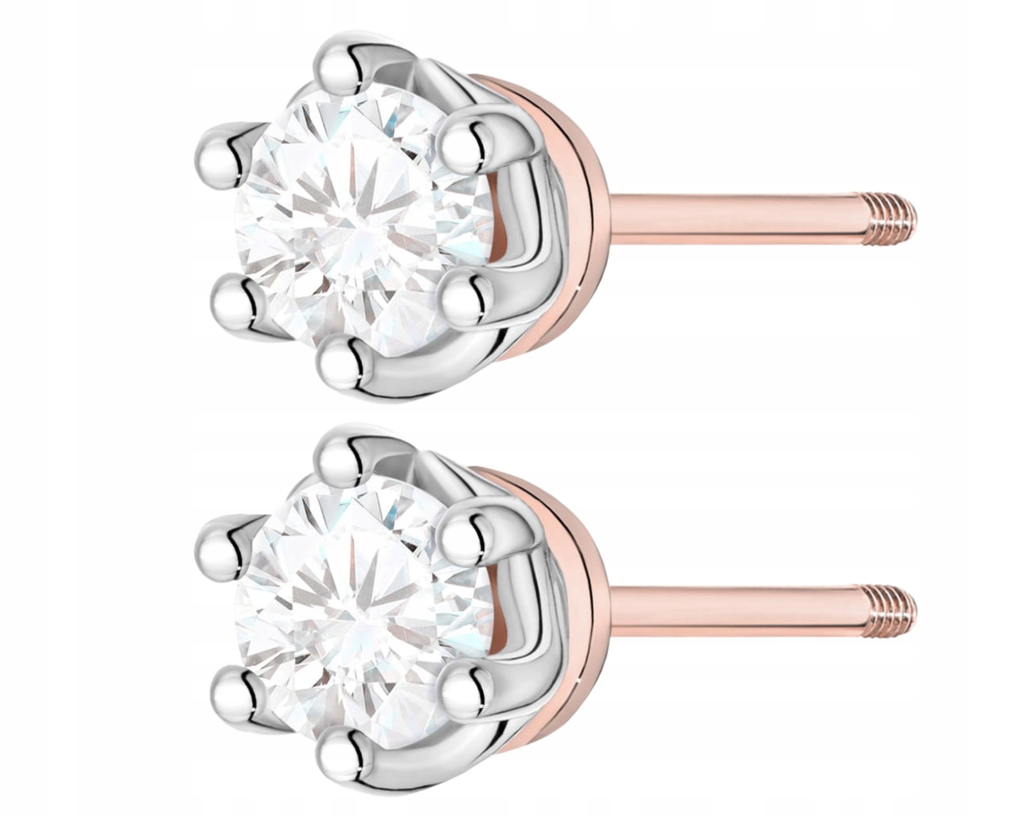 Růžové Zlato Náušnice S Diamanty, Šroubovací Tyčinka