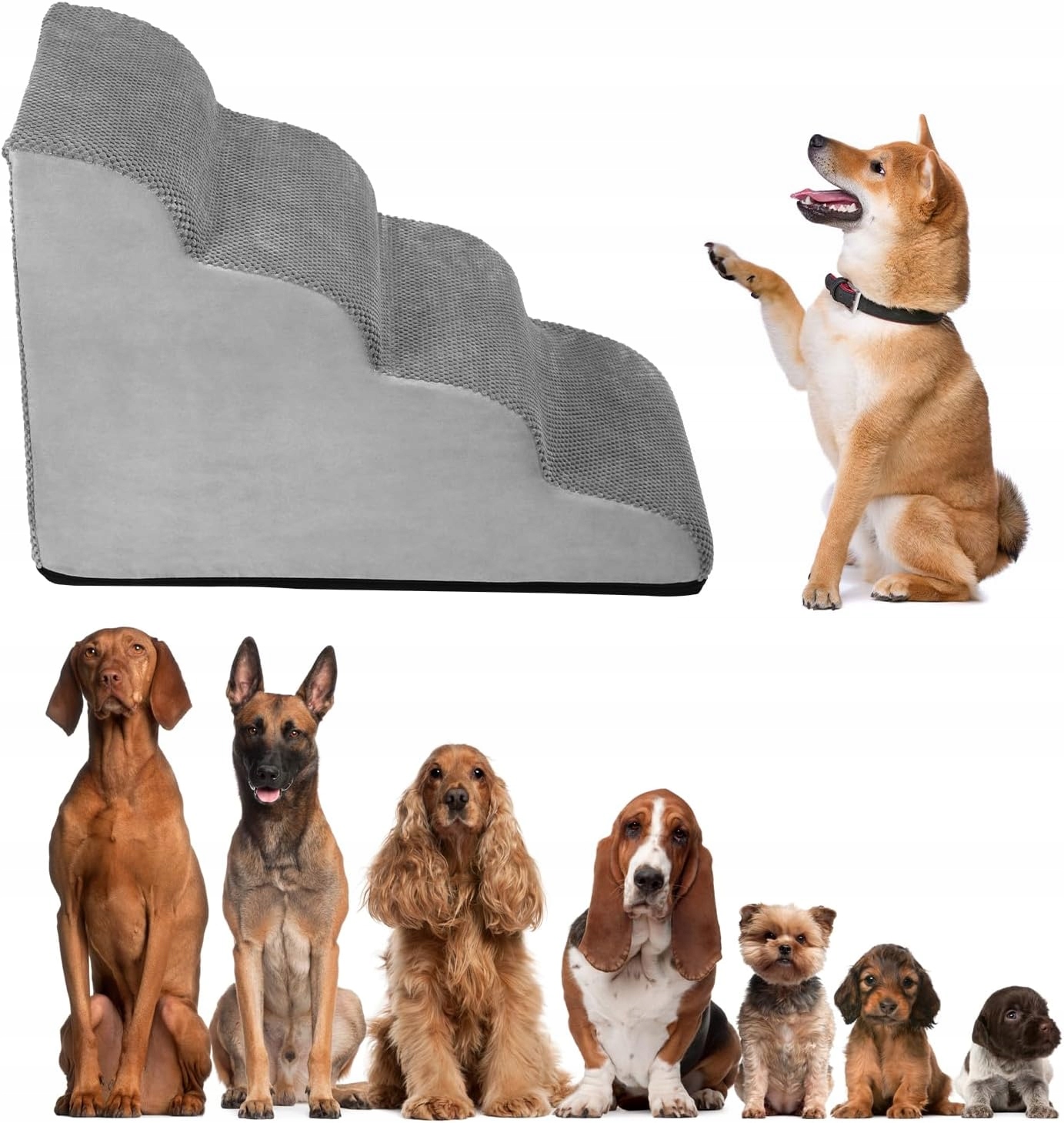 Levně Schody Pro Psa 4 Stupně Kočky Paměťová Pěna Protiskluzové 74x40x52 cm