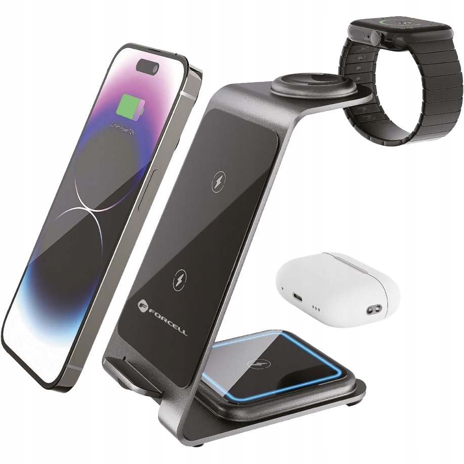 Ładowarka indukcyjna Forcell 3w1 15W, Qi do MagSafe magnetyczka mocna, mała