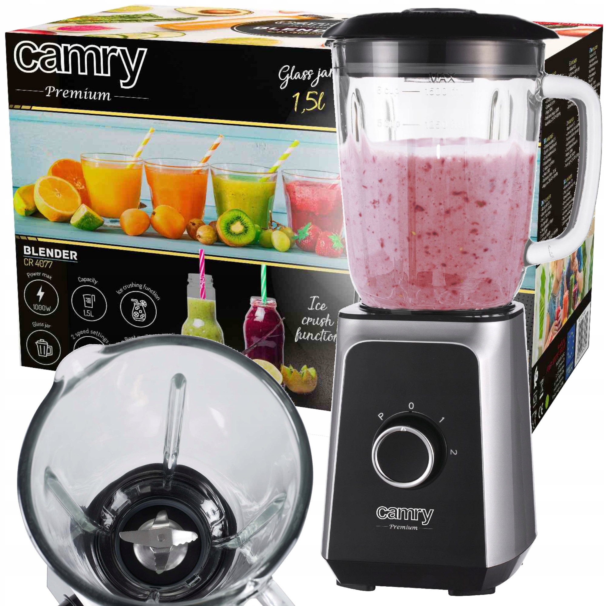 Stolní mixér se skleněnou nádobou 1,5 l 1000 W rozdrtí led