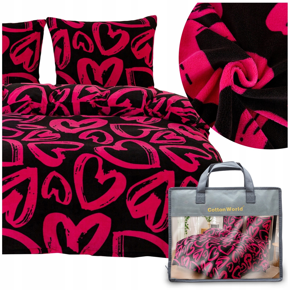 Posteľná Bielizeň 200x220 3 cm, mikrovlákno na zimu, medvedík, komplet Martino, srdiečka