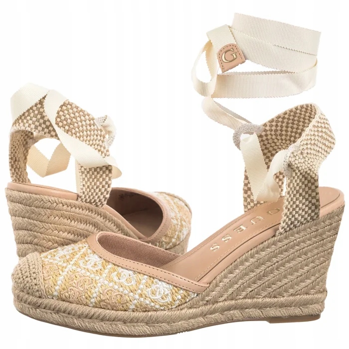 Dámské sandály na podpatku Guess Cyrenay Fljcry FAL04 Béžové