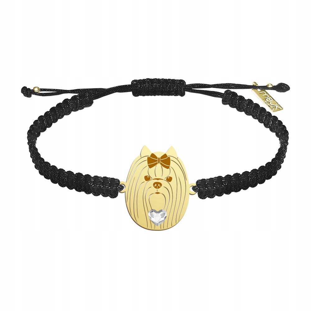 Zlatý náramek Yorkshire Terrier 925 Dárek Makramé Gravírování Bonus
