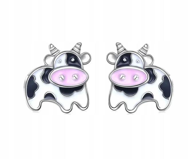 Kolczyki Krowa Krówka Srebrne Sztyfty Śliczne Krówki