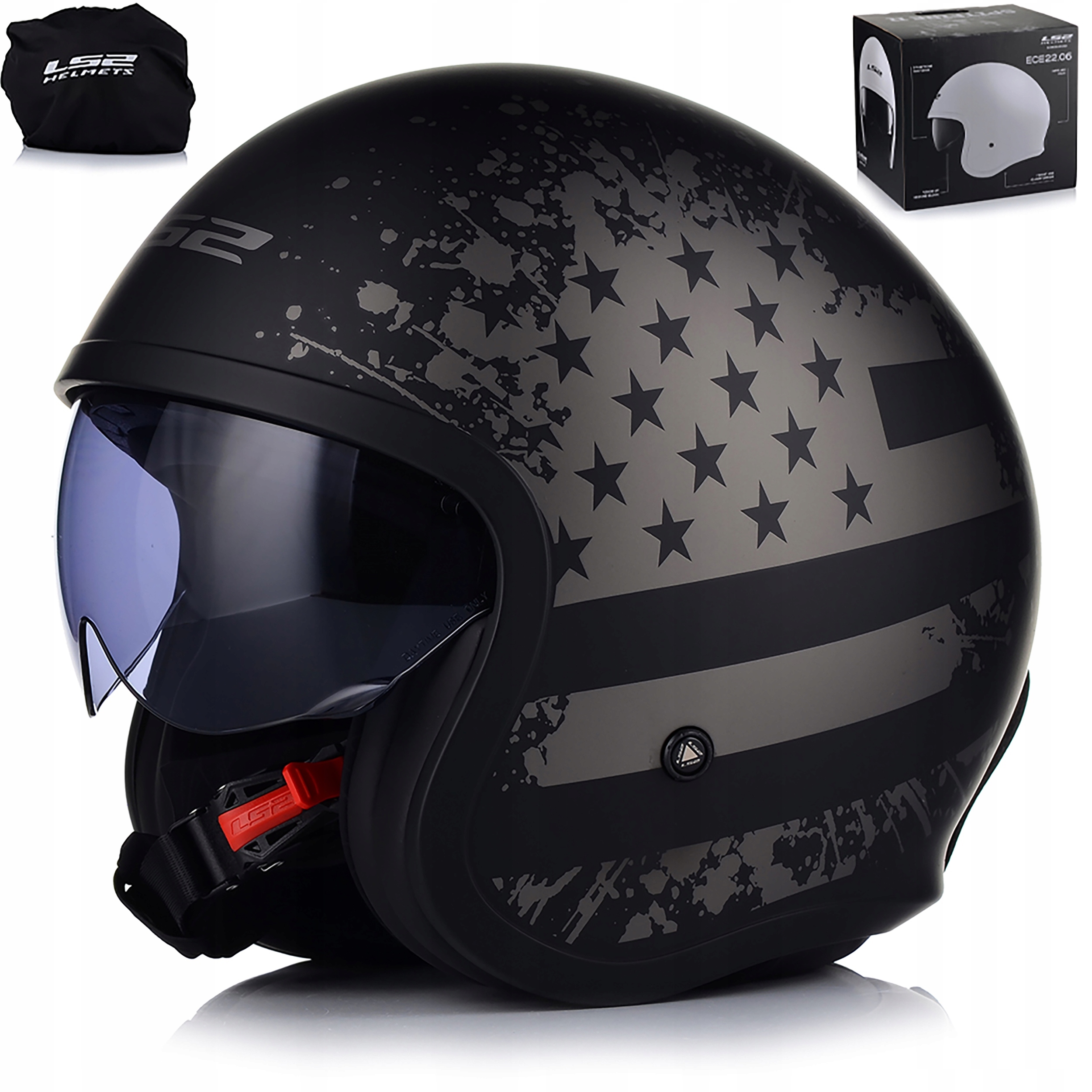 Motocyklová Prilba LS2 OF599 Spitfire Flag Otvorená Na Skúter Chopper Clona