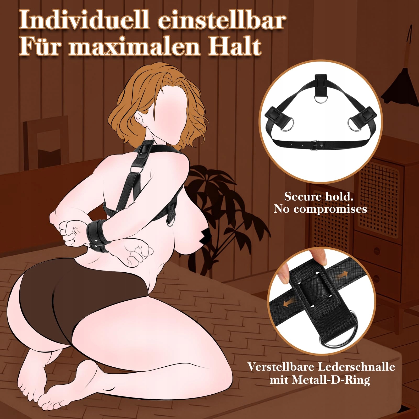 BONDAGE Zestaw Bielizny BDSM Dla Kobiet z Kajdankami Skórzanymi — miniatura 3