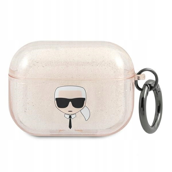 Złoty pokrowiec Karl Lagerfeld na AirPods Pro z brokatem Karl's Head