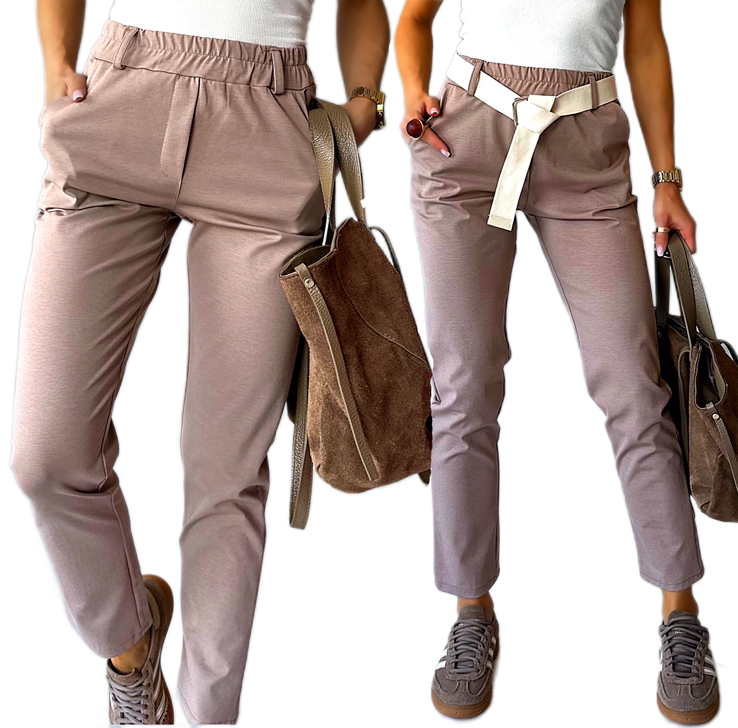 Stylowe Spodnie Damskie elastyczne chinosy modne L Idalia