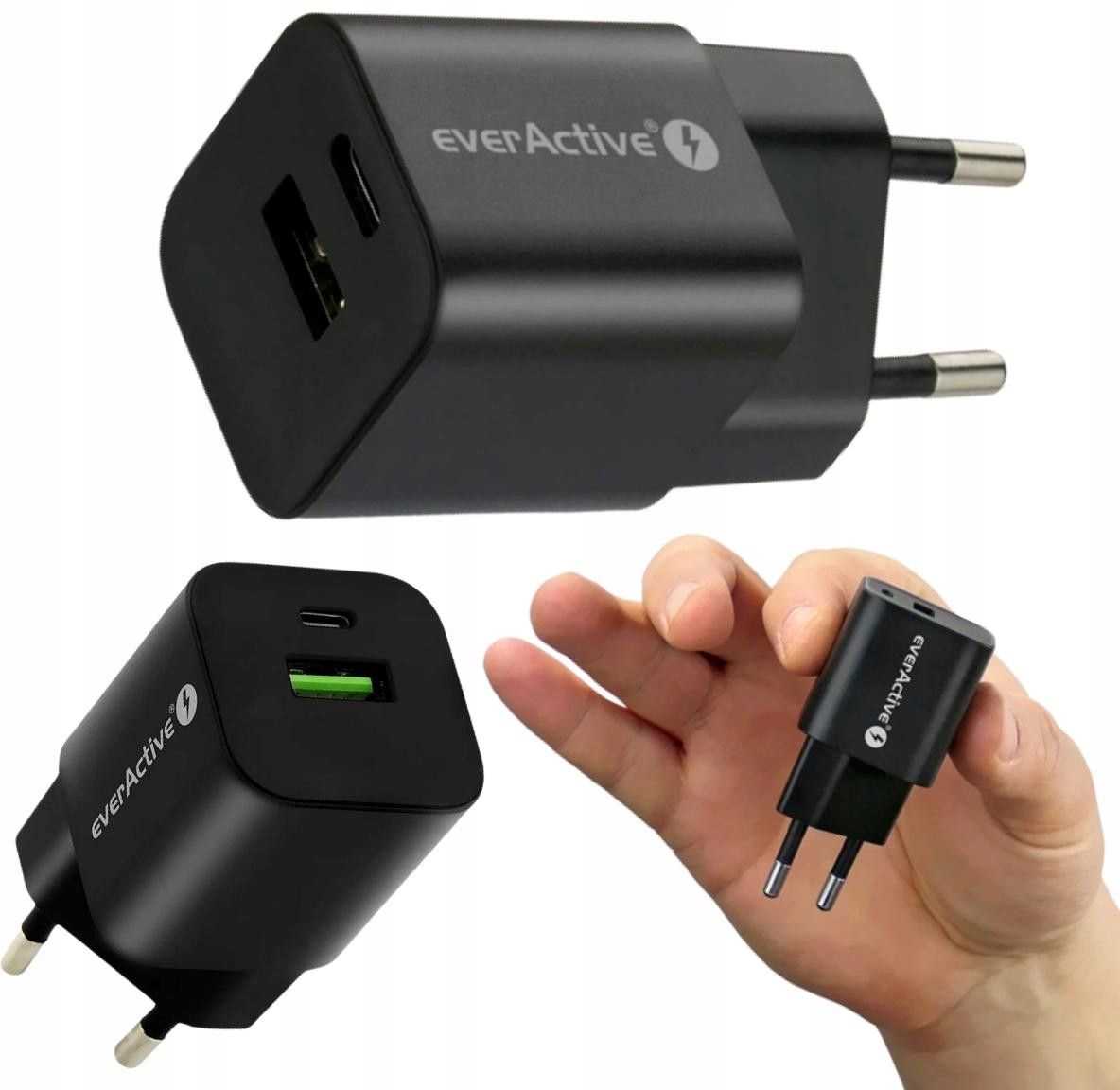 Ładowarka Sieciowa everActive GaN SC-390QB 30W 1xUSB-C 1xUSB-A Pd Pps