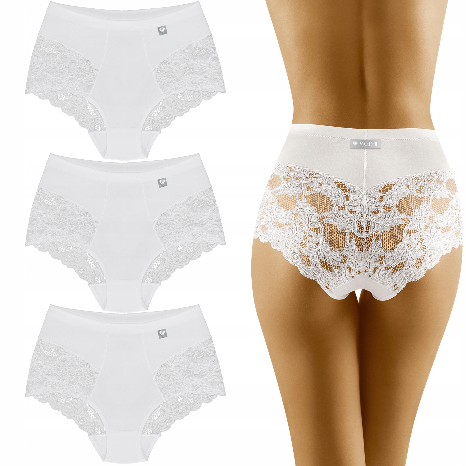 Wolbar 3506 Kalhotky Kalhotky vysoké 3-balení krajka bílá XL