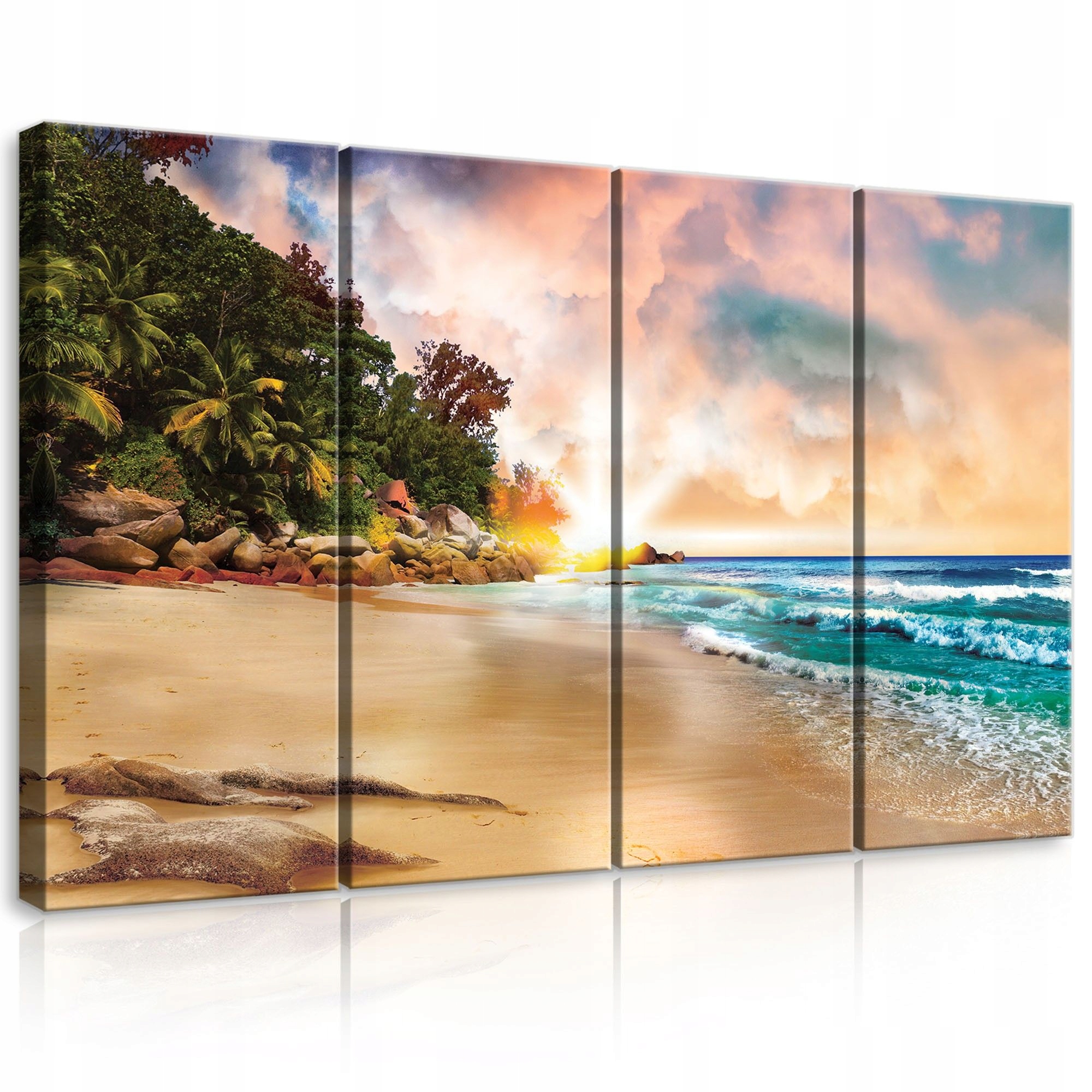 Obraz 120x80 Tropická pláž západ slnka oceán vlny palmy piesok obloha